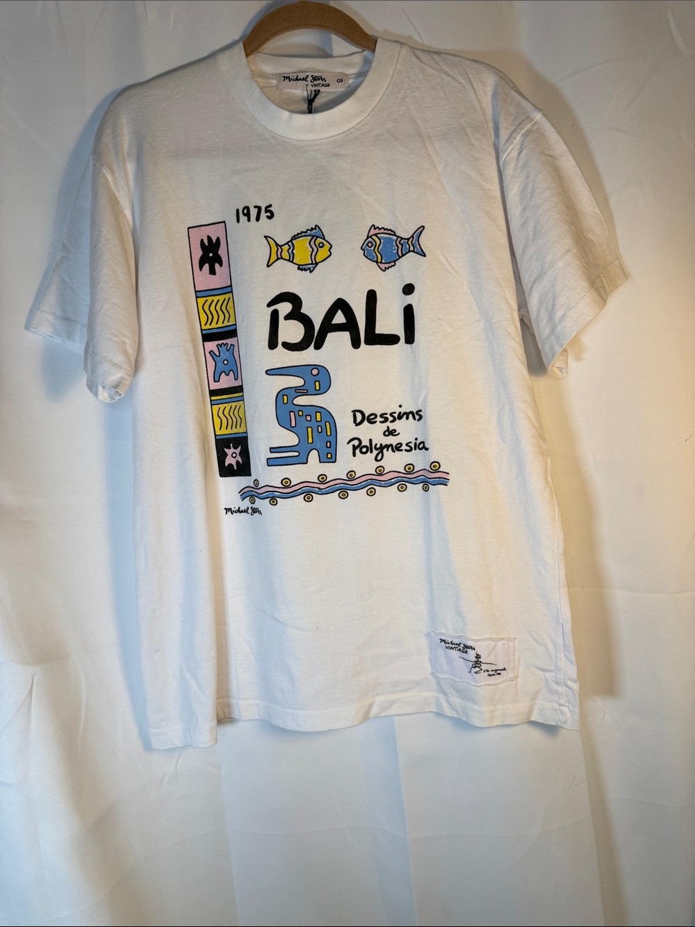 Michael Stars White Bali Graphic Tee with Pastel Accents